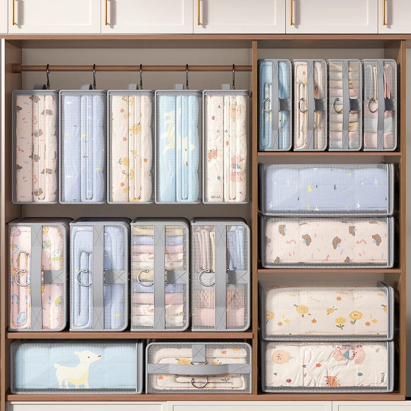 1pc Bedroom Bedding Storage Bag Bed Sheet Quilt Cover Storage Bags Hanging Wardrobe Organizer Clothes Storage Bags PVC