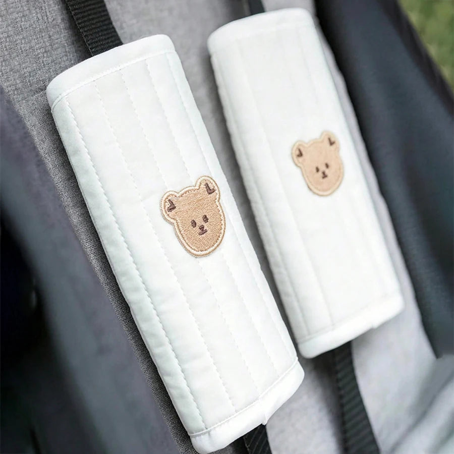 3-piece set of baby stroller accessories - soft stroller handle cover and seat shoulder strap cover, with three-dimensional embroidered patterns, non-slip shoulder pad suitable for baby strollers, making baby's outings more c