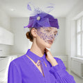 Women Bridal Fascinator with Feathers Dot Print Veil Elegant Pillbox Hats for Tea Party Wedding Church Fedoras Headscarf Bonnet