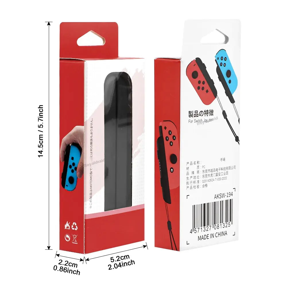 Empuñadura del controlador Joy-Con rojo y negro con correa para la muñeca de alta durabilidad y par de reemplazo de cuerda para la mano para un juego portátil seguro.