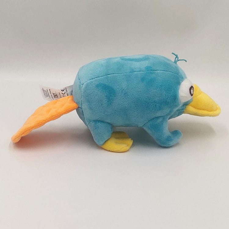 Ein Schleifen-Tauchenten-Plüschtier, weiches Kuscheltier, mit einem weichen blauen Körper sowie gelbem Schnabel, gelben Füßen und Schwanz.