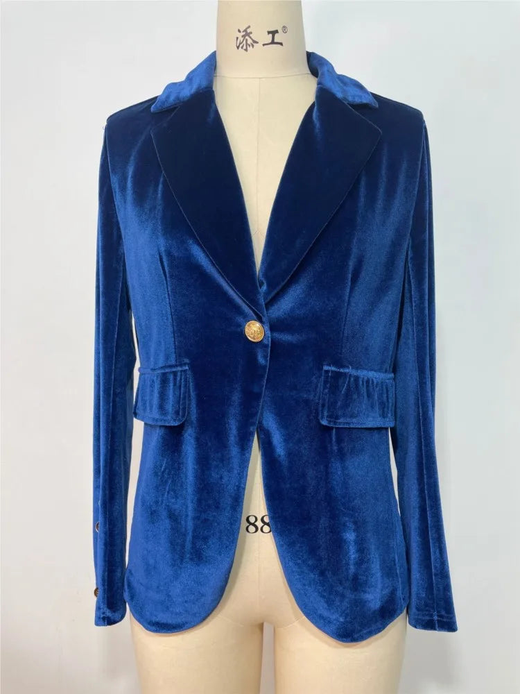 Elegant Velour Blazers Women Retro Single Button Suit Collar Jacket Blazer Coat 2025 Autumn Long Sleeve Simple Fashion Outerwear