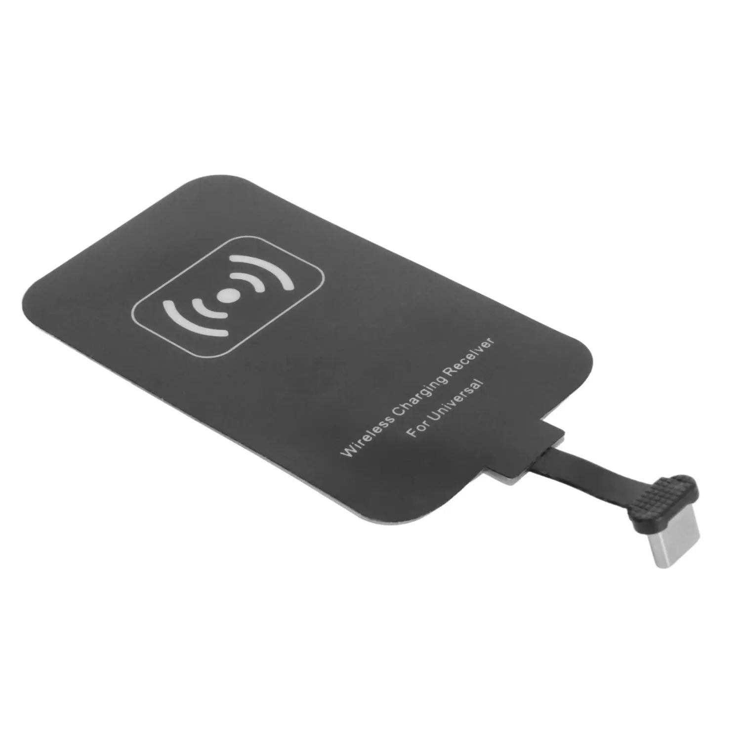 Black wireless charging receiver type-c with 10w fast charger and white iconography for wireless charging devices