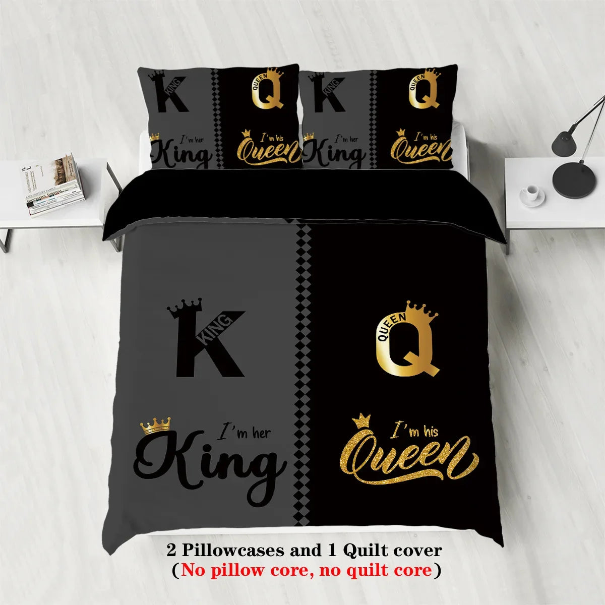 3pcs Bedding Set King Queen Size Pattern Dark Color Cover with 2 Pillowcase Single Double Soft Cover for Bedroom Decor