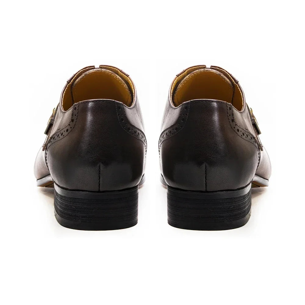 Men's Dress Shoes Size 39-46 Genuine Leather Pointed Toe Lace-Up Oxford Brogue Buckle Business Wedding Company Shoes