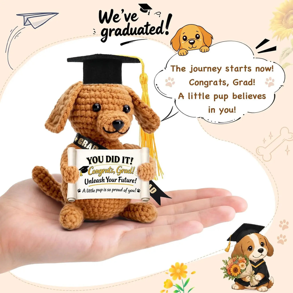 Graduation Crochet Gift Handmade Knitted Puppy Graduation Cap Positive Pocket Hug Animal Keepsake Graduate Congrats Grad Gift
