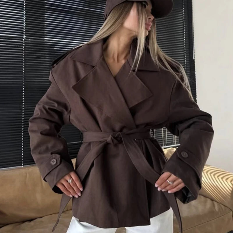 Women's Jacket 2026 New Fashion Loose Straight Fit Jacket With Belt Spring Autumn Ladies Outerwear Casaul Chic Women Trench Coat