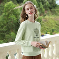 I BELIEVE YOU Hoodies for Women 2024 Autumn Green Waffle Embroidery Loose O Neck New Exquisite Fashion Soft Pullovers CWY245471A