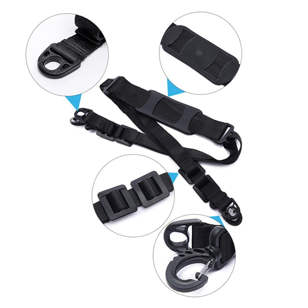 black adjustable nylon shoulder strap with reinforced webbing and plastic buckles for electric scooter carrying strap.