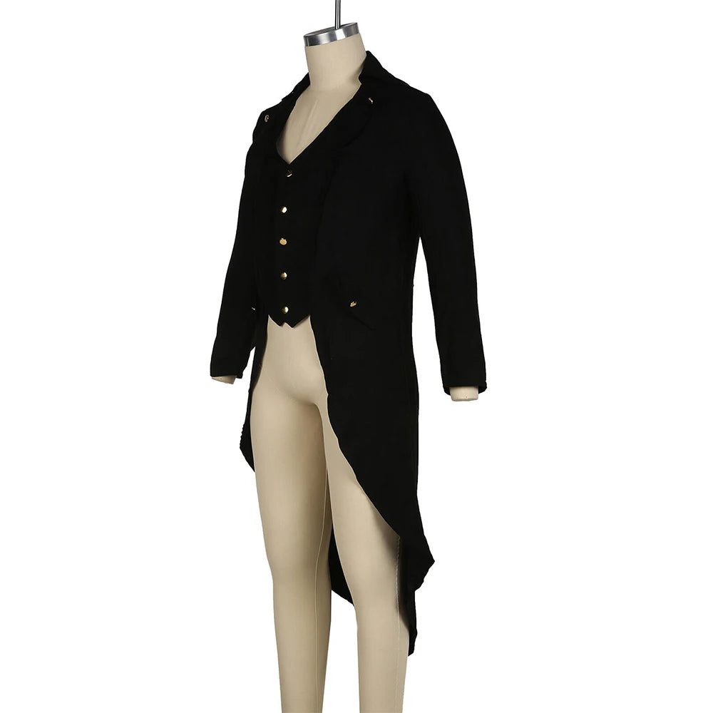 Mens Jacket Men Tailcoat Victorian Black Costume Long Jacket Mens Party Punk Soft Steampunk Clothes Comfortable Retro