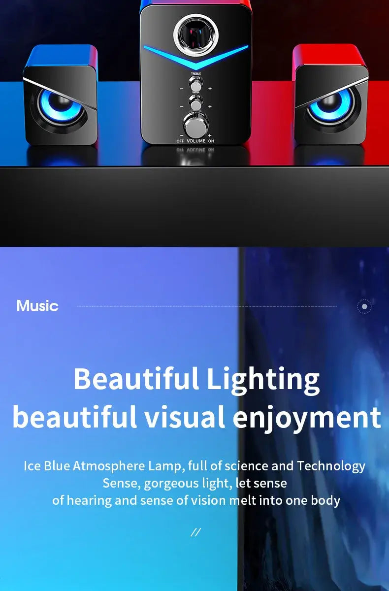Système d’enceinte de jeu Bluetooth violet et rouge avec caisson de basses à DEL, présentant des accents d’éclairage à DEL bleues pour une expérience audio de jeu améliorée