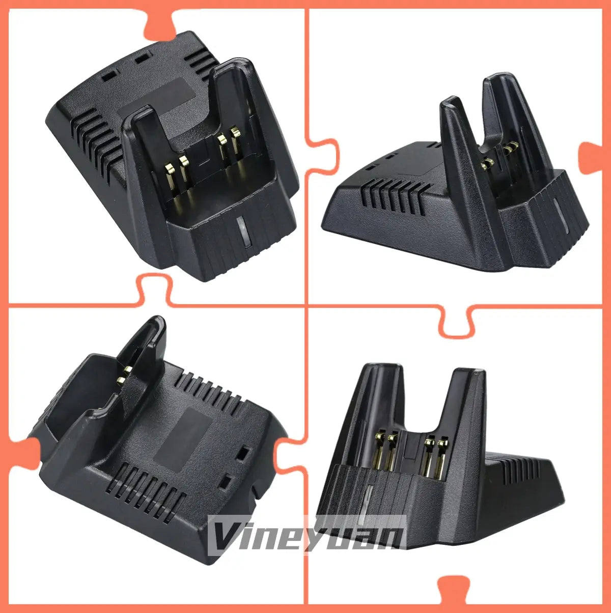 black plastic two-slot battery charger with gold-colored contacts for vertex standard yaesu radio