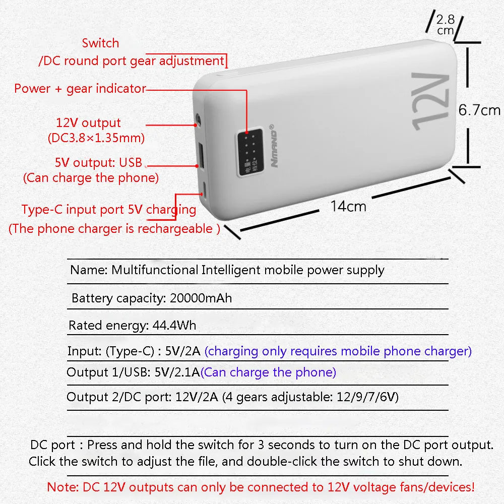 20000mAh Power Bank 12V output Heating Mobile Power Supply Portable Charger Powerbank for Heating Vest Jacket Gloves Cell phone