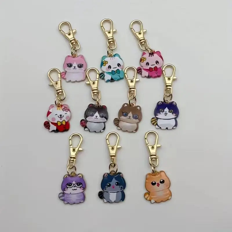 10pcs cute cat keychains, suitable for wallet accessories, pet ID cards, backpacks, mobile phone pendant gifts, the best choice