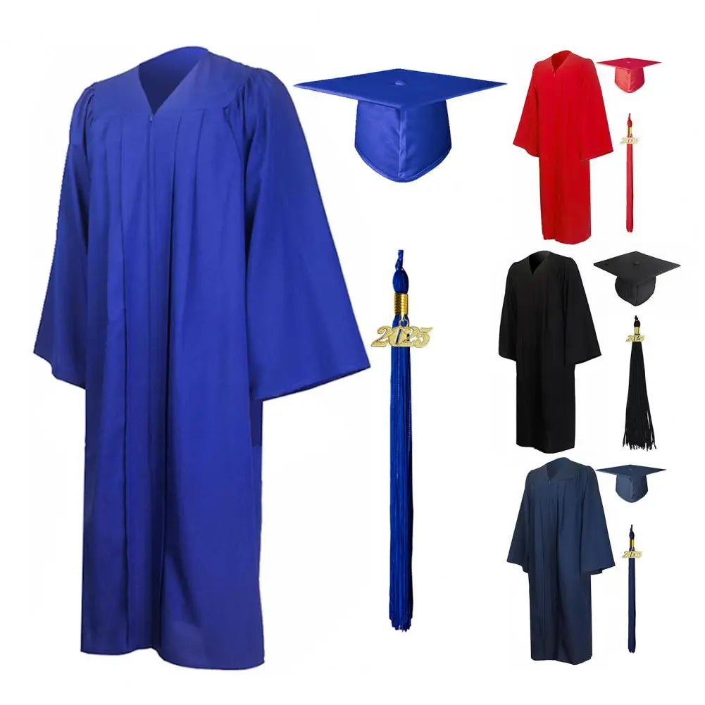 Graduation Outfit Arts Student Graduation Robe with V Neck Hat Bachelor Uniform for Doctor Graduation Party Knee Length Long