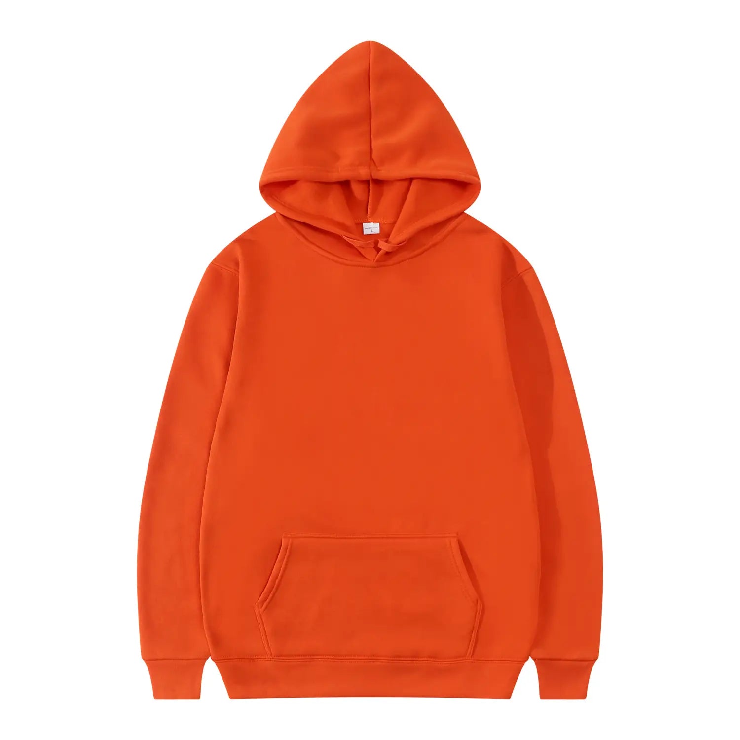Sudadera con capucha informal para hombre color naranja brillante, con bolsillo canguro frontal y puños acanalados.