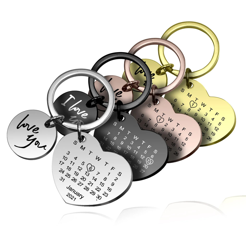 Valentine's Day Anniversary Date Customized Keychain Gift for Boyfriend Girlfriend Laser Print Text Personalized Car Key Ring