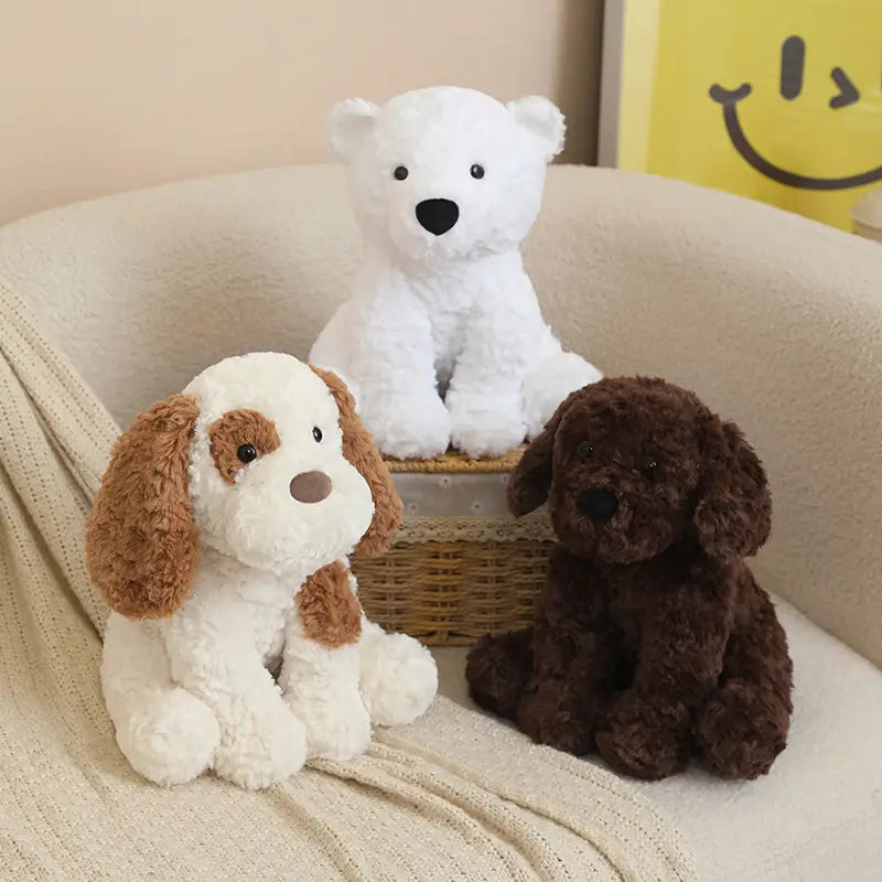 White plush polar bear stuffed animal toy measuring 25cm with black button eyes and nose made of soft material.