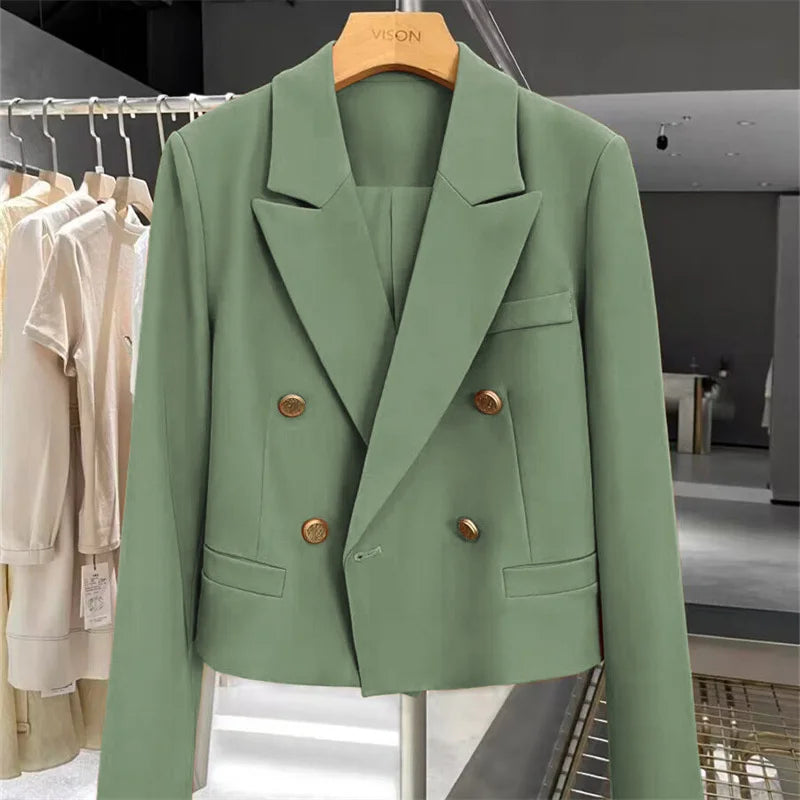 Blazers Woman Clothing 2025 New All-match Korean Chic Tops Double-breasted Suit Coat Ladies Office Suit Female Outerwear