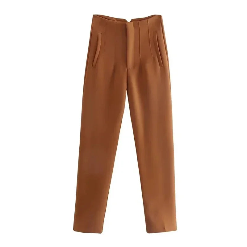HXAO Office Wear Women'S Formal Pants Pleated High Waist Pants For Women Casual White Cropped Trousers Blackpink Woman Pants