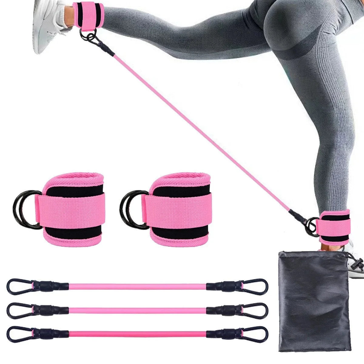Resistance Band Set with Ankle Straps, Elastic Workout Fitness Bands for Home Gym Yoga Training, Suitable for Men & Women