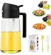 vaporisateur d’huile de 500 ml en verre transparent avec poignée et pompe en plastique noir, rempli d’une huile de cuisine jaune doré pour la cuisson et l’utilisation en vaporisation d’huile.