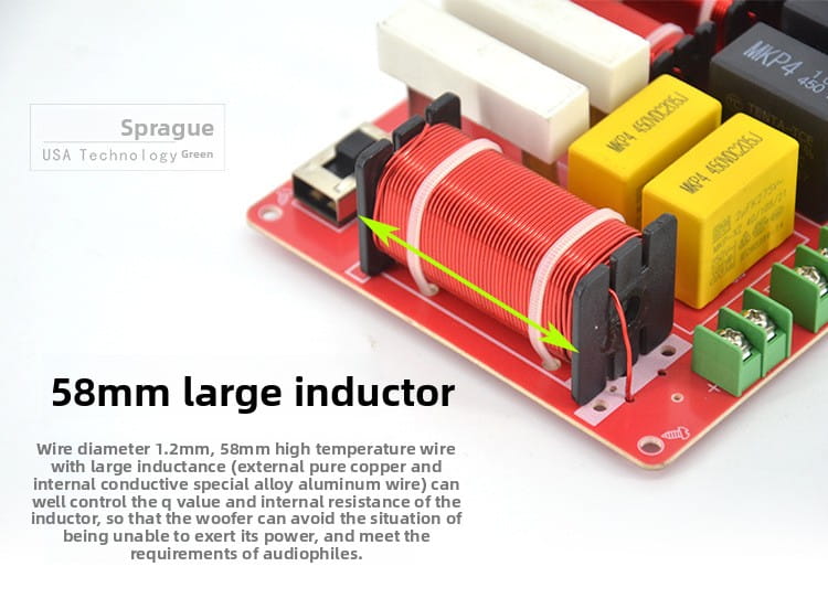 red 58mm large inductor with tightly wound copper wire and black mounting brackets for 5-way speaker crossover high power ktv stage audio.