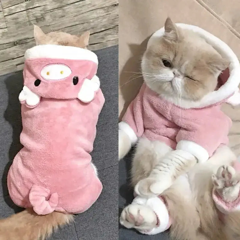 Prenda de vestir para mascotas de forro polar con motas de coral con capucha rosa, con temática de cerdito, diseñada para perros pequeños y medianos.