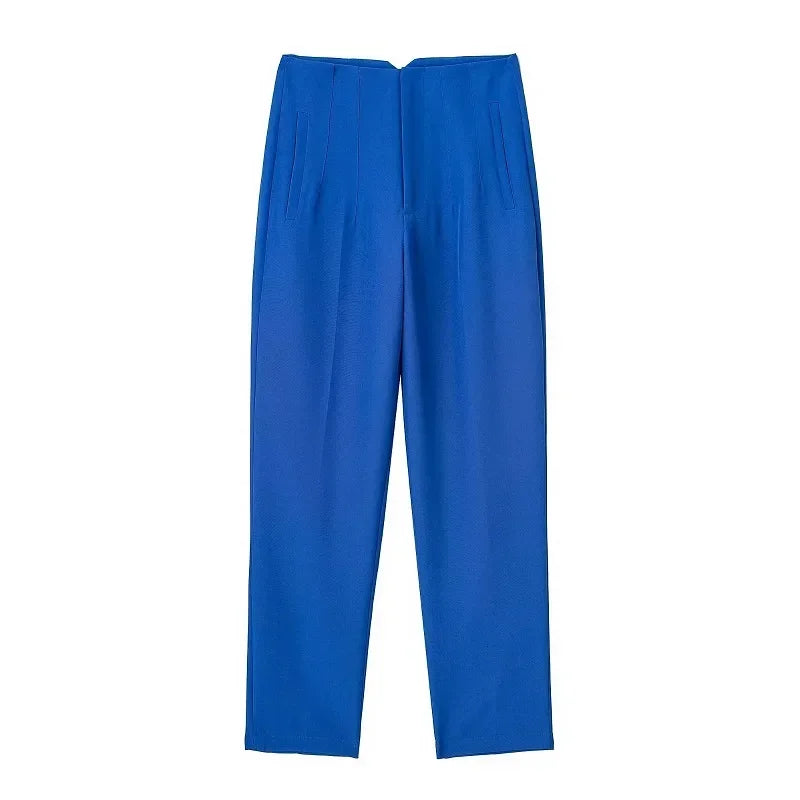 HXAO Office Wear Women'S Formal Pants Pleated High Waist Pants For Women Casual White Cropped Trousers Blackpink Woman Pants