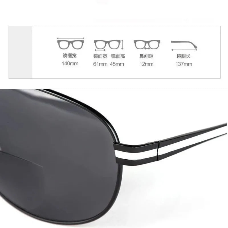 +1.0~+3.5 Sunglasses with Prescription Reading Glasses Double Lens Glasses Dual Function Glasses Metal Eyeglass Frame Sunglasses