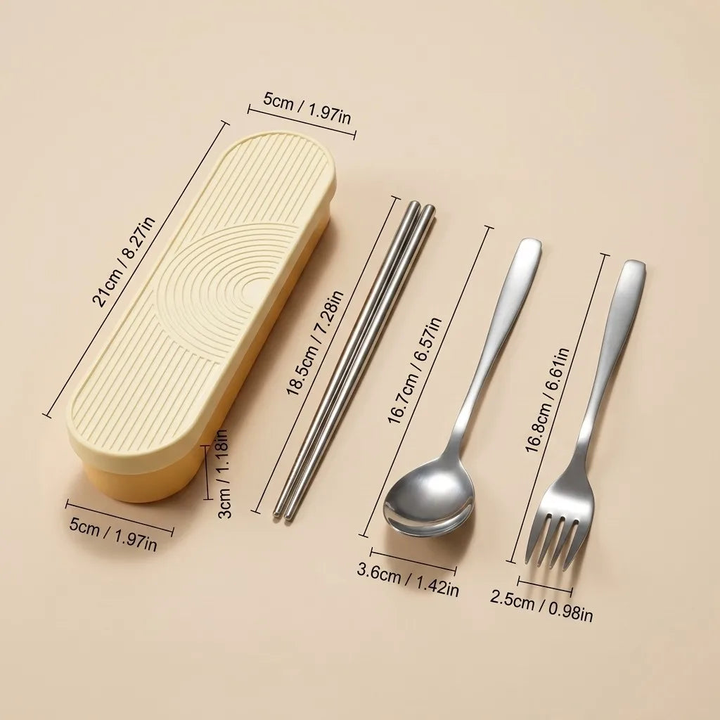 Stainless Steel Cutlery Set Spoon and Chopsticks Forks Set with Organizer Portable Travel School Camping Tableware Silverware
