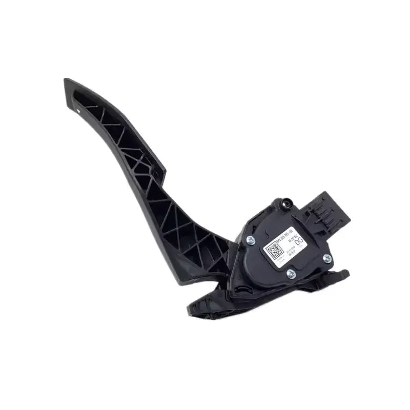 Conjunto del pedal del acelerador electrónico de plástico negro con sensor integrado y soporte de montaje para vehículos GM, mostrado desde el lado posterior.