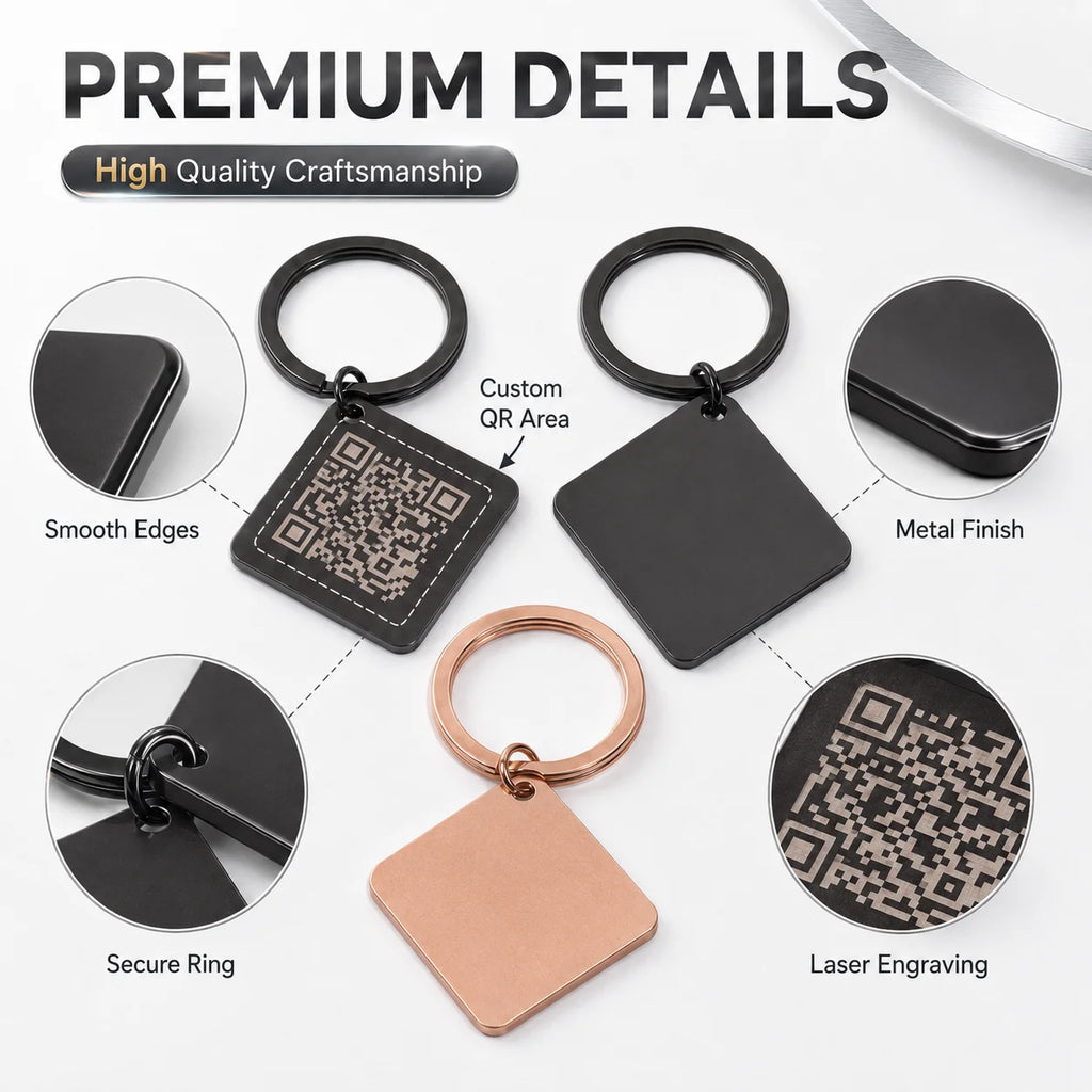 Personalized QR Code Keychain for Men Women, Custom Metal Key Ring with Laser Engraving Name Text, Unique Gift for Birthday