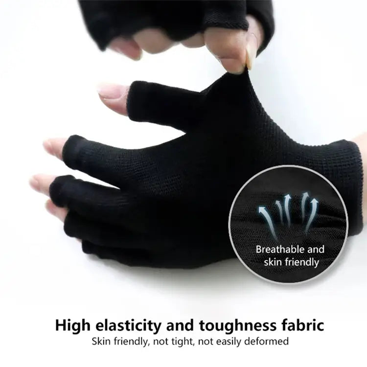 Guantes de punto sin dedos negros, hechos de una tela de alta elasticidad y resistencia, diseñados para la transpirabilidad y la amabilidad con la piel, con soporte atlético para la muñeca unisex.