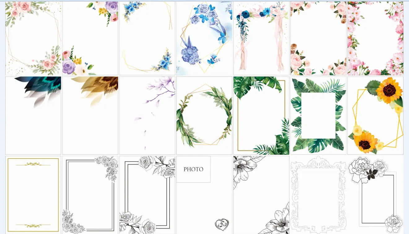 A collection of custom acrylic Shabbat candle blessing souvenirs featuring elegant floral and botanical photo frames with delicate watercolor blossoms lush greenery gold accents and minimalist black and white outlines.