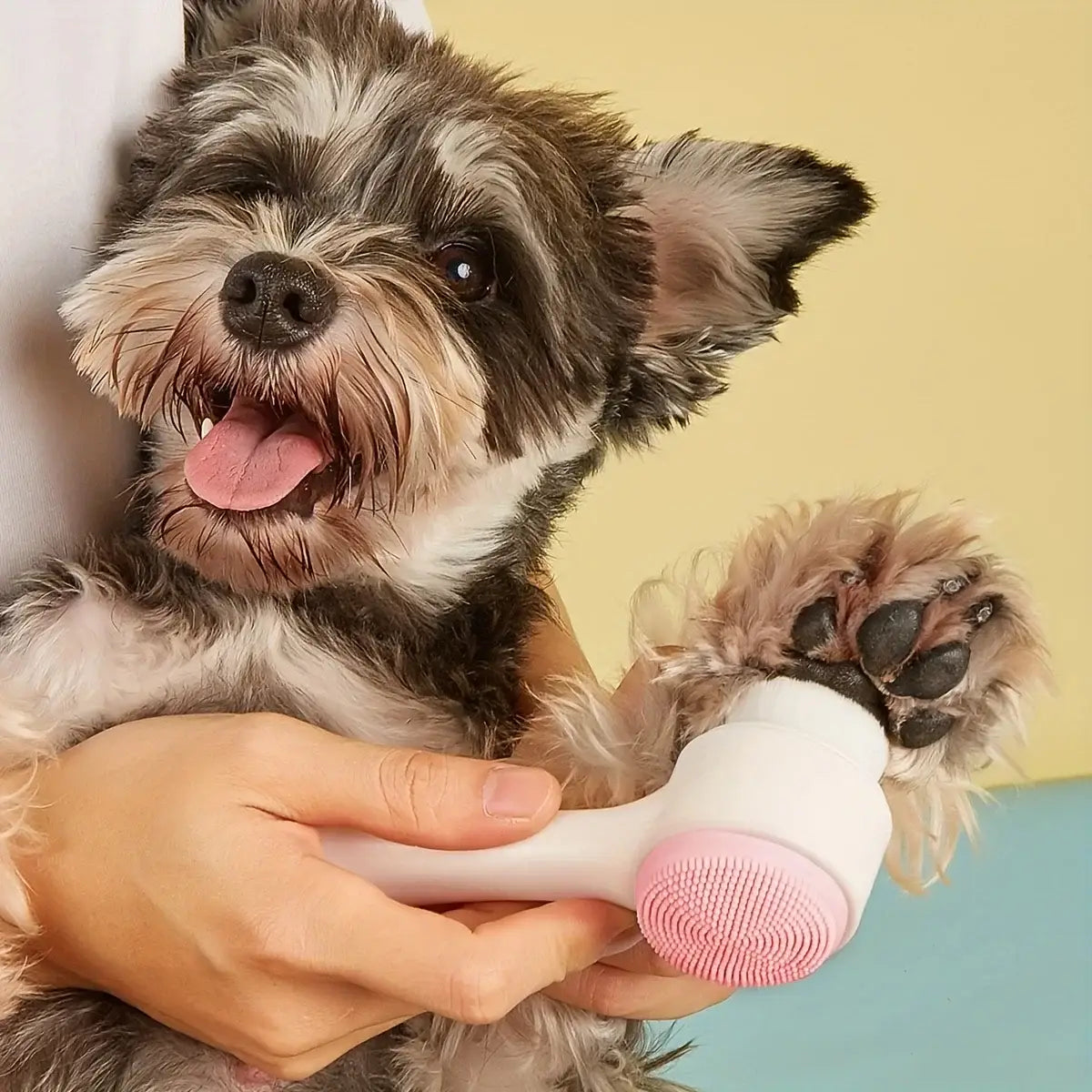 white and pink pet paw cleaner silicone grooming brush with soft fiber bristles for gentle pet paw care