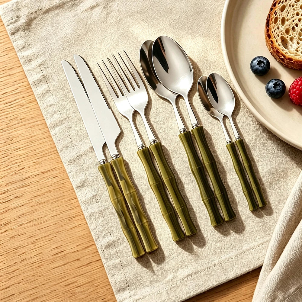 8Pcs Cutlery Sets Stainless Steel Dinnerware Sets Silver Acrylic Handle Tableware Western Food Knife Fork Teaspoon Cutleries
