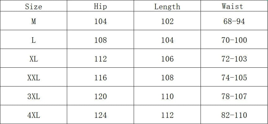 Größentabelle mit Maßangaben in Zoll für Herren-Casual-Beachhosen aus Baumwolle und Hanf in den Größen von Medium bis 4XL.