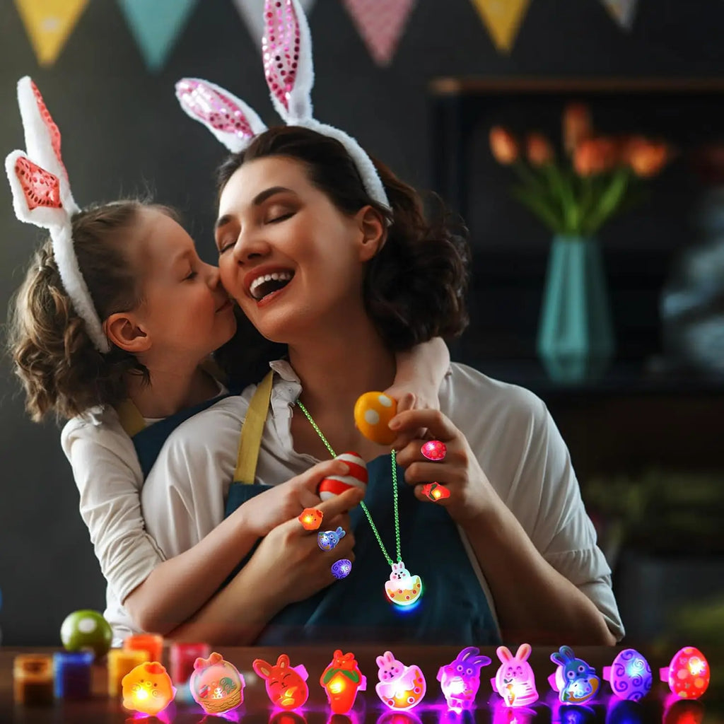 Easter LED Light Up Ring Necklaces Bracelets Easter Party favors of  Basket Stuffers Egg Fillers Glow In The Dark Party Supplies