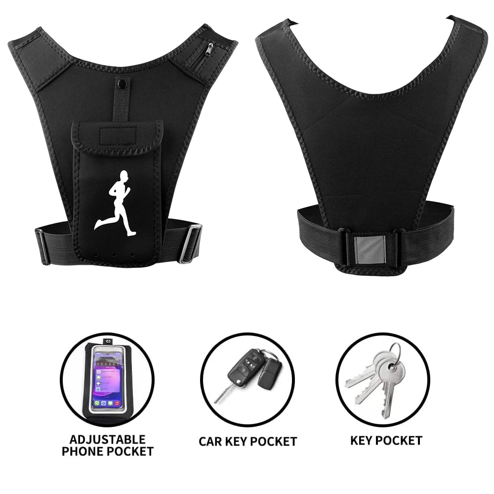 Adjustable Running Vest Phone Holder for Men Women, Cell Phone & Key Pouch, Hydration Vest Train Free Workout Gear -Lightweight