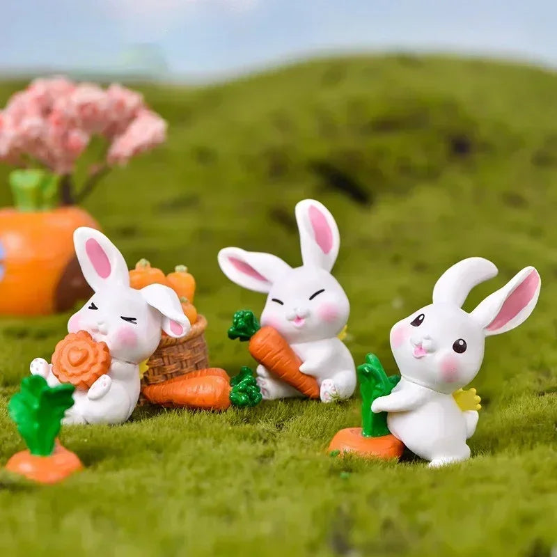 Easter White Rabbit Christmas Figurine Diy Micro Landscape Home Decor Miniature Fairy Garden Decoration Accessories Modern New