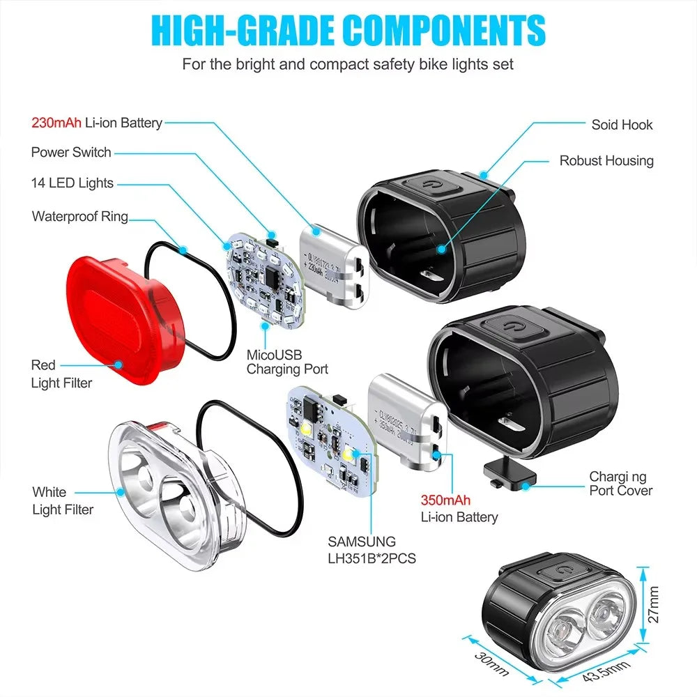 Cycling Bicycle Front Rear Light Set Bike USB Charge Headlight Light MTB Waterproof Taillight LED Lantern Bicycle Accessories