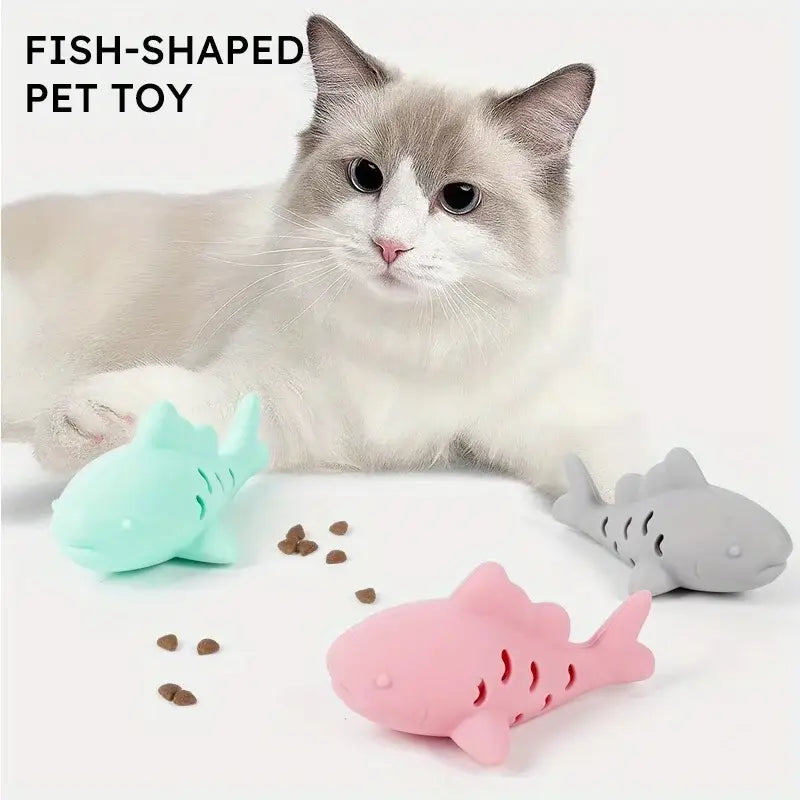 juguete de silicona para dispensar golosinas con forma de pez de colores pastel, con material de silicona blando y aletas perforadas para mascotas pequeñas