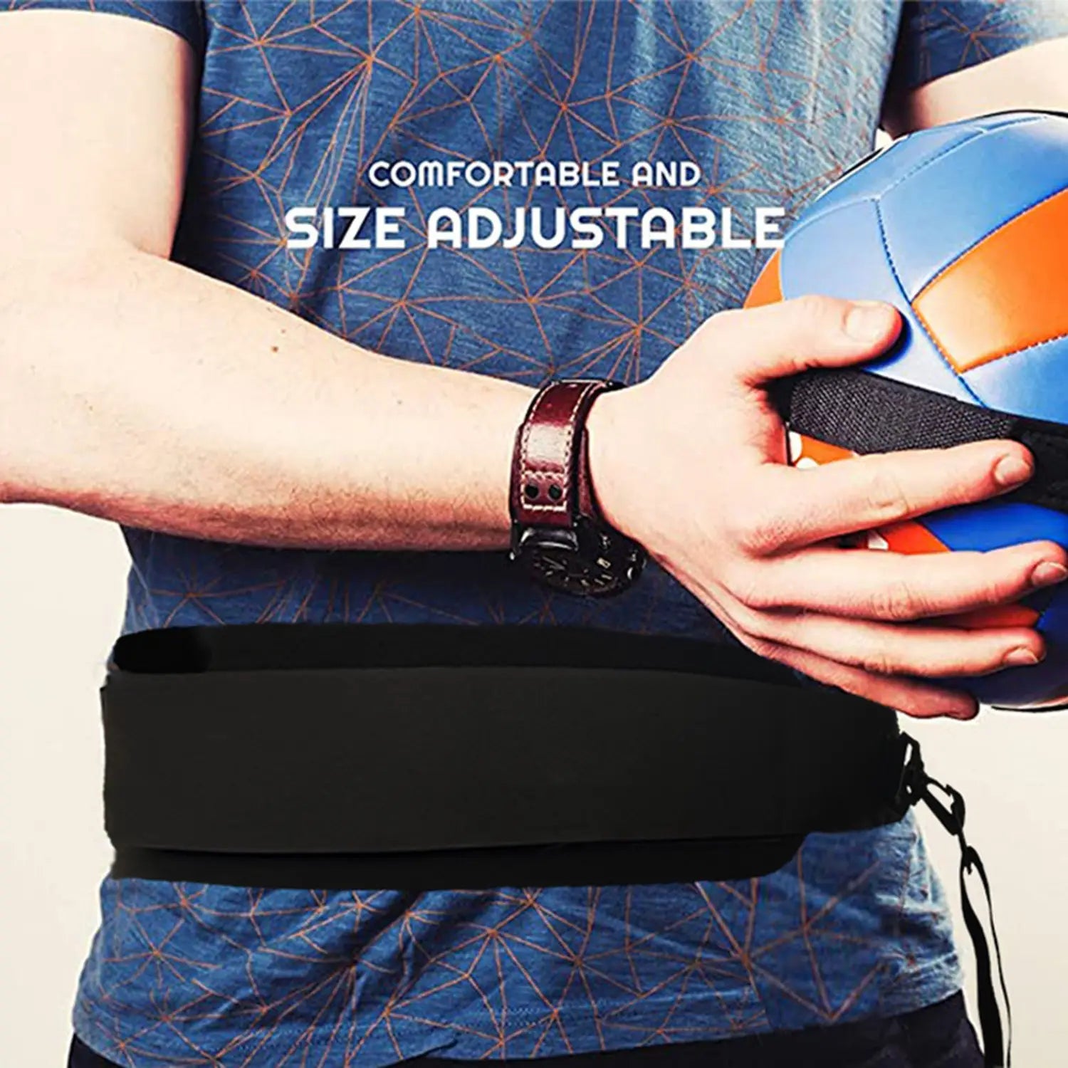 une ceinture de soutien de taille réglable noire fabriquée dans un matériau durable pour accessoire d’entraînement pour le volleyball en entraînement solo et ceinture d’agilité, présentée depuis l’arrière