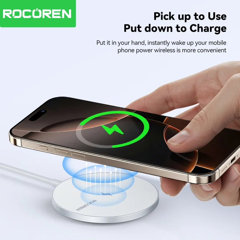 Rocoren 15W Magnetic Qi Wireless Chargers Fast Charging for iPhone 16 15 Pro Max PD Fast Charging For Xiaomi Pad Adapter