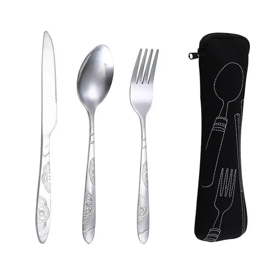 Picnic Tableware Set Washable With Zipper Travel Cutlery Kit Case Portable Pouch For Dinner Household Tool Travel Camping Spoon