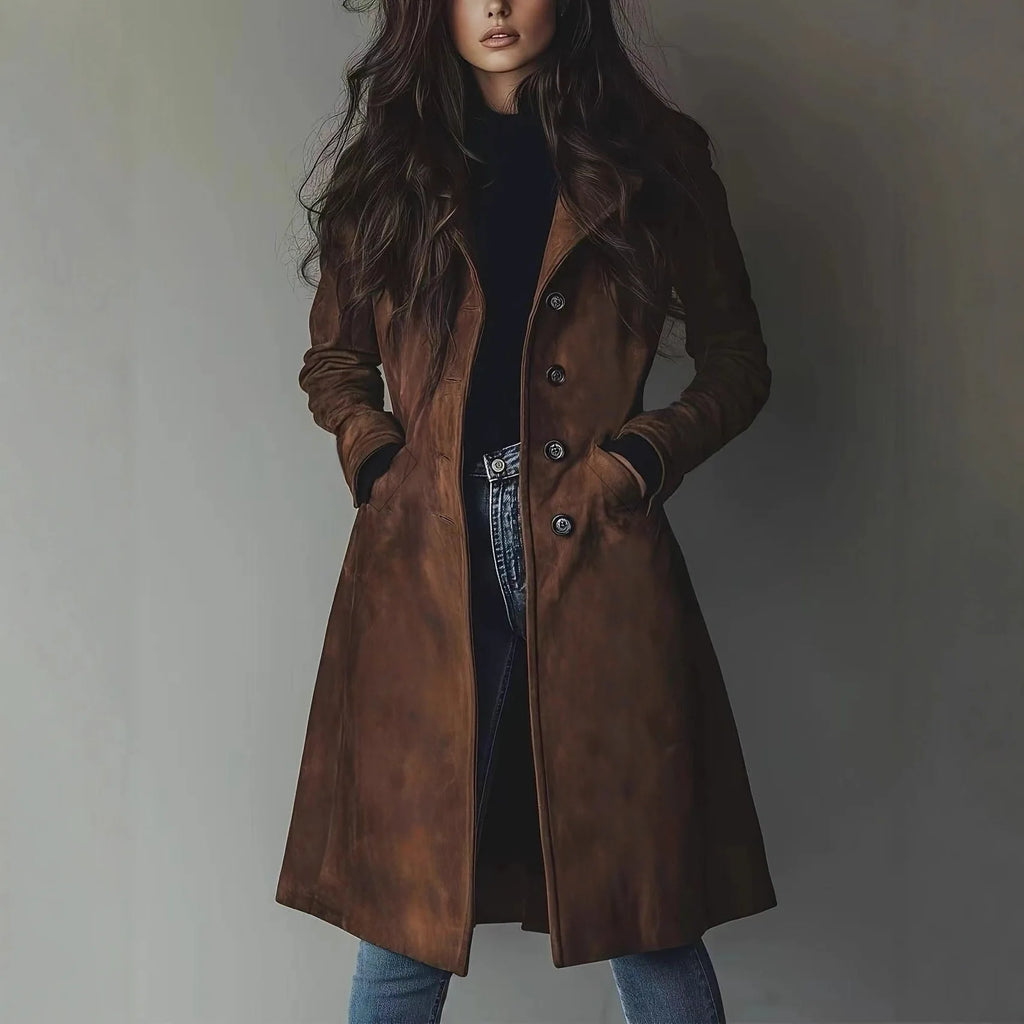 Women Trench Coats Long Jackets Solid Pocket Turn Down Collar Long Sleeves Single Breasted Loose Fit Casual 2026 Autumn Winter
