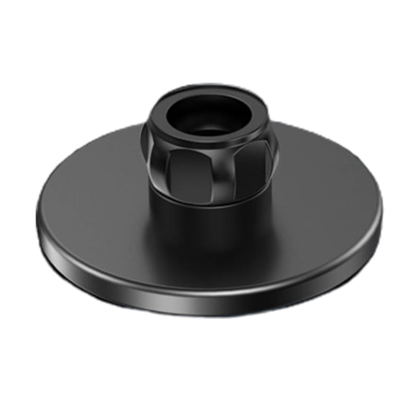 base circular de acabado negro mate con una columna roscada hexagonal central en el lado posterior de un soporte de teléfono para automóvil magnético para iPhone 12 13 14 15