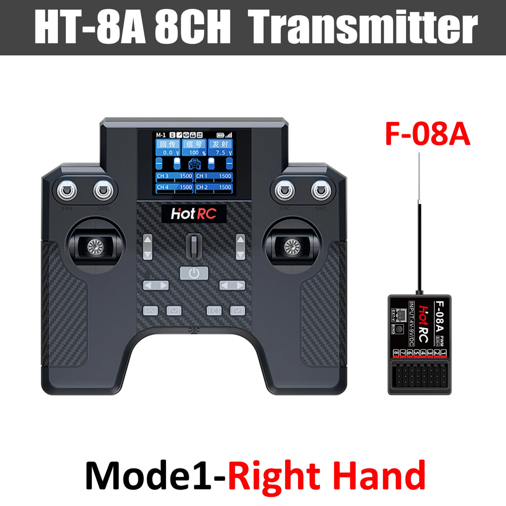 HOTRC HT-8A 2.4G 8CH Transmitter&Receiver HT8A Remote Control with F-08A Receiver for RC Helicopter Aircraft Car Ship Tank Robot