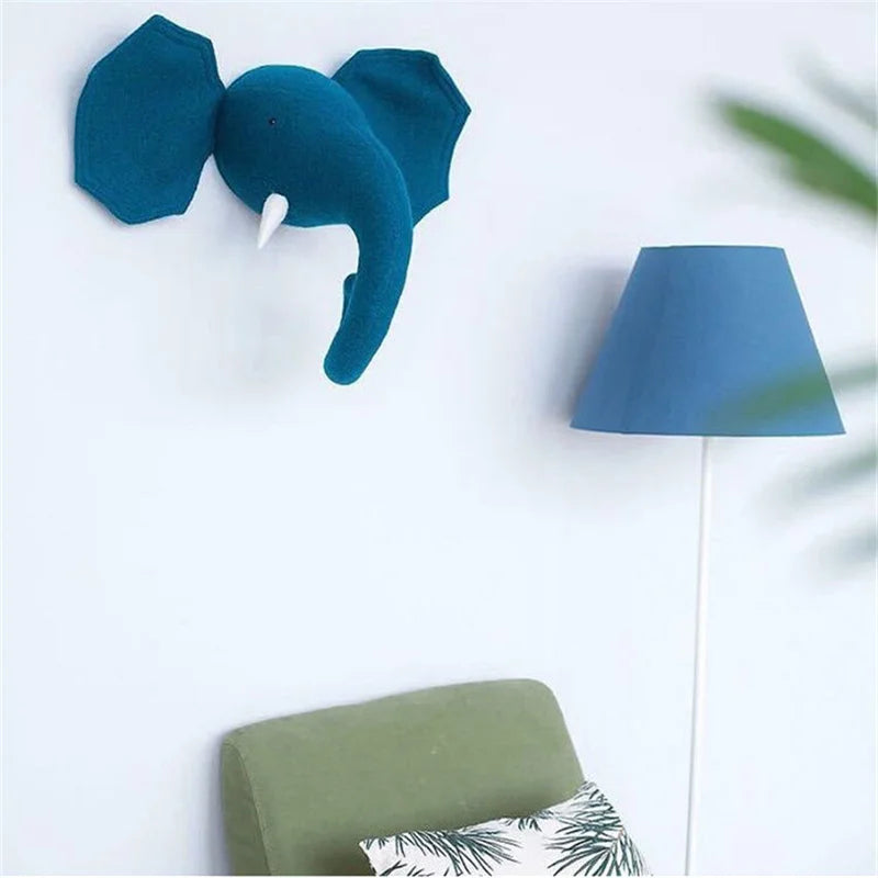Kids Room Decoration 3D Cartoon Animal Head Wall Hanging Decor Elephant Deer Unicorn Stuffed Toys For Children Bedroom Decor